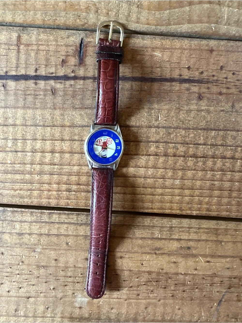 Pepsi Blue Dial Logo Wristwatch with Brown Leather Strap